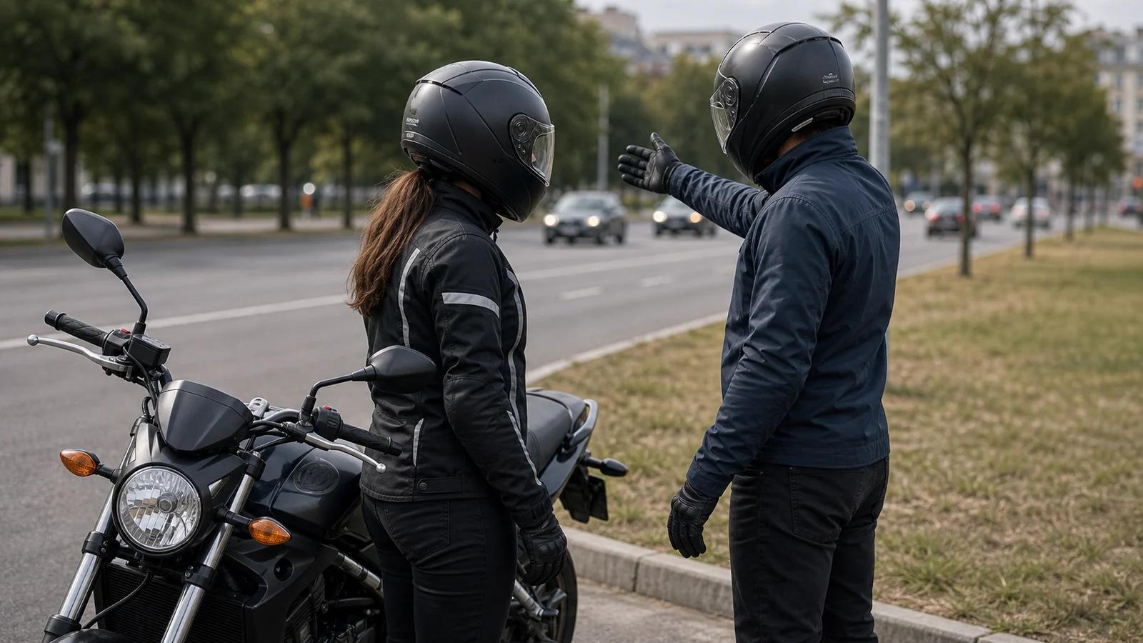 Инструктор разбирает с учеником давление сзади и безопасную позицию в полосе